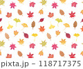水彩で描いた落ち葉のシームレスパターン　透過 118717375