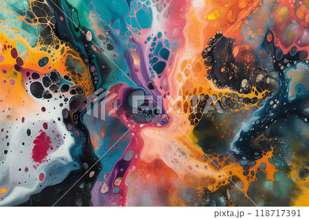 様々な色の絵の具が混ざり合う抽象的な背景　AI生成画像 118717391