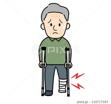足を骨折した高齢男性のイラスト 足を骨折した高齢男性のイラスト 118717397