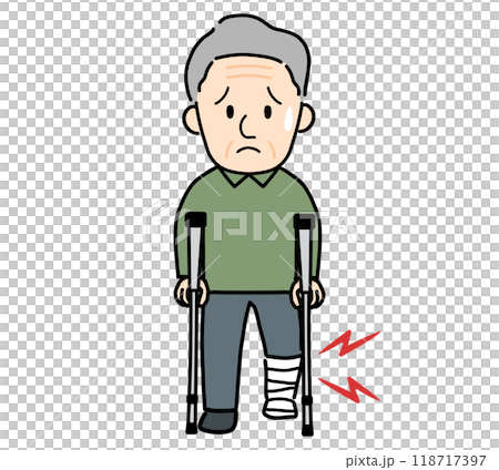 足を骨折した高齢男性のイラスト 足を骨折した高齢男性のイラスト 118717397