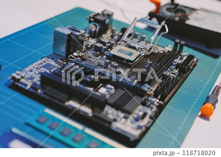 Electronics technician, electronic engineering electronic repair, electronics measuring and testing, repair and maintenance concepts. 118718020