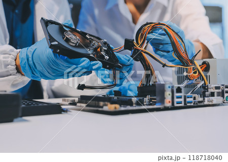 Electronics technician, electronic engineering electronic repair, electronics measuring and testing, repair and maintenance concepts. 118718040