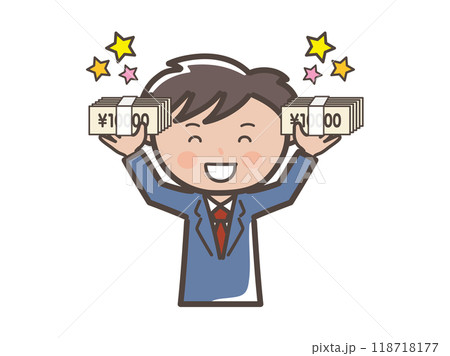 大金をにして大喜びの男性ビジネスマンのイラスト 118718177
