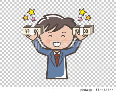 大金をにして大喜びの男性ビジネスマンのイラスト 118718177