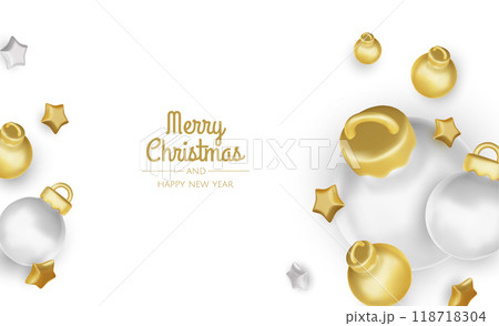 Merry Christmas and happy new year background. Christmas tree, Gift boxes, Christmas balls. Christmas element for web, banners, greeting card, template design. 118718304