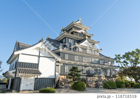 岡山県岡山市　日本100名城　令和の大改修を終えた快晴の岡山城天守 118718319