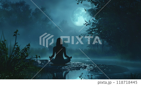 月夜にヨガをする人物 月夜にヨガをする人物 118718445