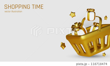 Sale background. 3D gold podium. Product exhibition. Discount percent. Shopping offer. Shop promotion. Glowing showcase. Vector banner design Sale background. 3D gold podium. Product exhibition. Discount percent. Shopping offer. Shop promotion. Glowing showcase. Vector banner design 118718474
