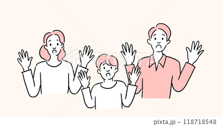 驚く3人家族のイラスト 驚く3人家族のイラスト 118718548