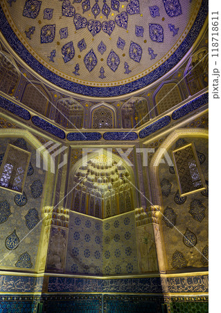 Inside view of Shirinbeka Oqo Mausoleum of the 14th century in the Shahi-Zinda complex in Samarkand, 118718611