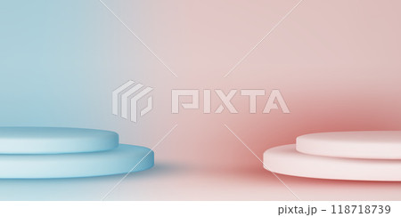 Pink podium mockup. Studio showroom pedestal, fashion showcase mock up scene or exhibition gallery display 3d vector podiums. Pink podium mockup. Studio showroom pedestal, fashion showcase mock up scene or exhibition gallery display 3d vector podiums. 118718739