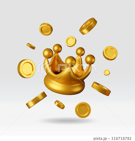 3D dollar coins around gold crown isolated 3D dollar coins around gold crown isolated 118718782