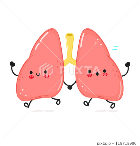 Cute funny running Lungs. Vector hand drawn cartoon kawaii character illustration icon. Isolated on white background. Run Lungs concept Cute funny running Lungs. Vector hand drawn cartoon kawaii character illustration icon. Isolated on white background. Run Lungs concept 118718980
