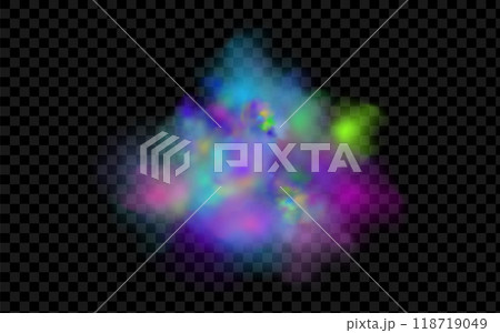 Background of an explosion of colorful smoke clouds.Multicolor fog with blue and yellow particles.Explosions of color powder. 118719049
