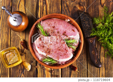 raw meat with spice on plate 118719604