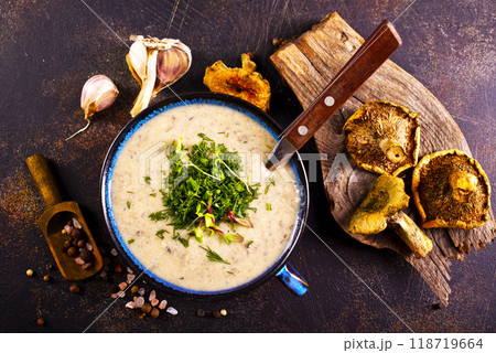cream soup with dried mushrooms cream soup with dried mushrooms 118719664
