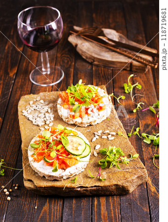 diet bread with fresh salmon diet bread with fresh salmon 118719681