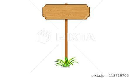 blank wooden road sign on the white background	 118719706