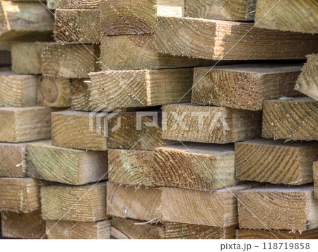 Lumber stock stacked up in layers 118719858
