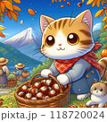 栗拾いをする猫のイラスト 118720024