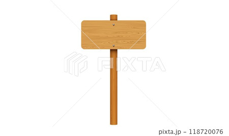 blank wooden road sign on the white background	 118720076