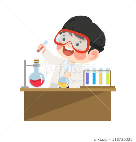 Cute boy student Scientist do research in the lab Cute boy student Scientist do research in the lab 118720323