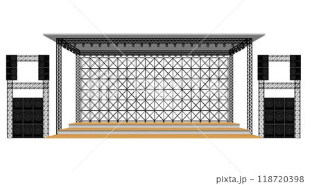 wooden stage and speaker with led screen on the truss system on the white background wooden stage and speaker with led screen on the truss system on the white background 118720398