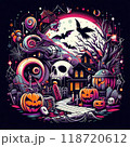 かっこいいハロウィンのロゴと背景 118720612