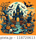かっこいいハロウィンのロゴと背景 118720613