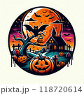 かっこいいハロウィンのロゴと背景 118720614