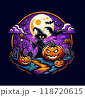 かっこいいハロウィンのロゴと背景 118720615