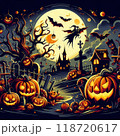かっこいいハロウィンのロゴと背景 118720617