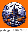 かっこいいハロウィンのロゴと背景 118720619
