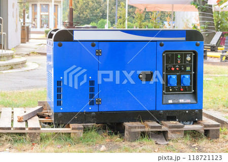 Backup power supply of generator. Industrial generator. Autonomous emergency power supply. Diesel generator for emergency power supply.  118721123