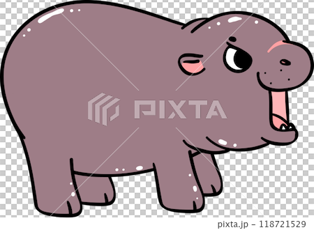 Baby Pygmy Hippo Cartoon Playful and Grumpy Doodle Character Baby Pygmy Hippo Cartoon Playful and Grumpy Doodle Character 118721529