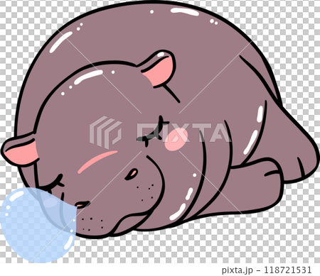 Baby Pygmy Hippo sleeping Cartoon Playful and Grumpy Doodle Character Baby Pygmy Hippo sleeping Cartoon Playful and Grumpy Doodle Character 118721531