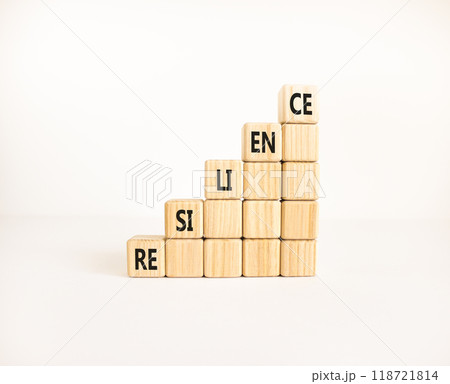 Resilience symbol. Concept word Resilience on beautiful wooden blocks. Beautiful white background. Business resilience concept. Copy space. 118721814
