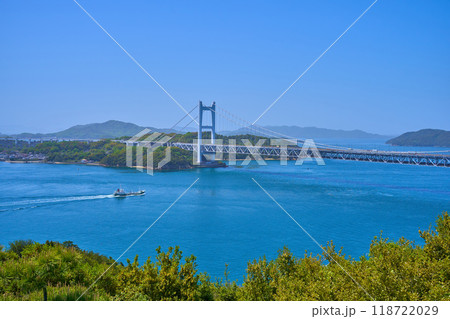 岡山県倉敷市の鷲羽山から西側の眺望(下津井瀬戸大橋,六口島など) 118722029