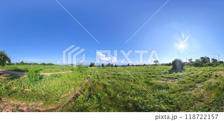 Panoramic view of rural pasture in the rainy season. Panoramic view of rural pasture in the rainy season. 118722157