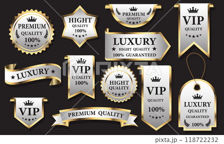 White golden black luxury premium quality label badges on grey background vector White golden black luxury premium quality label badges on grey background vector 118722232