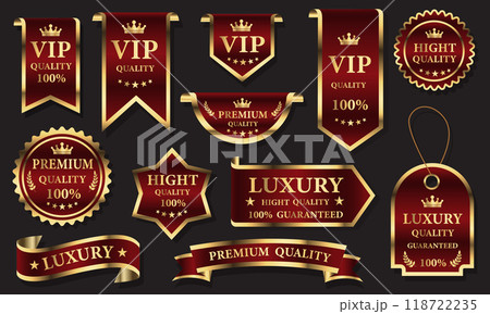 Red golden luxury premium quality label badges on grey background vector 118722235