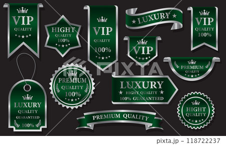 Green silver luxury premium quality label badges on grey background vector Green silver luxury premium quality label badges on grey background vector 118722237