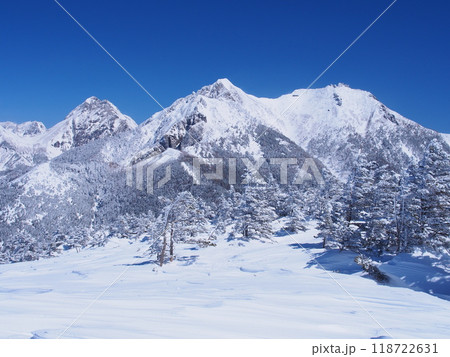 八ヶ岳・編笠山から望む冬の赤岳と権現岳 118722631