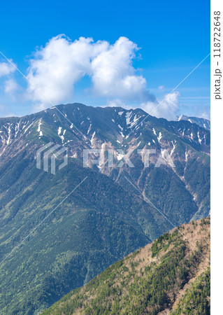 初夏の南アルプス小河内岳登山 前小河内岳の山頂から見る荒川中岳 初夏の南アルプス小河内岳登山 前小河内岳の山頂から見る荒川中岳 118722648