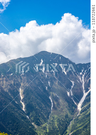 初夏の南アルプス小河内岳登山　小河内岳の山頂から見る悪沢岳 118722661