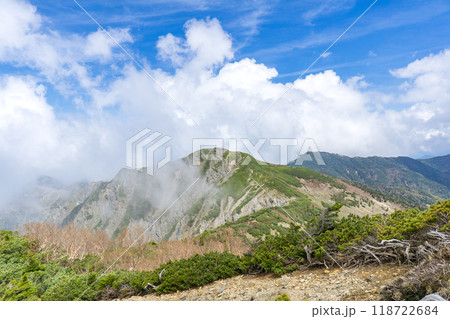 初夏の南アルプス小河内岳登山 烏帽子岳 初夏の南アルプス小河内岳登山 烏帽子岳 118722684