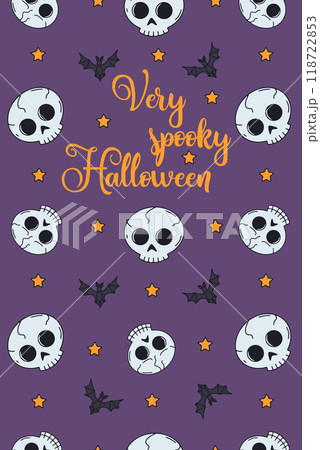 Card or poster with cute Halloween illustration with human skulls 118722853