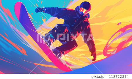 スキー場でスノーボードでジャンプする男性 118722854