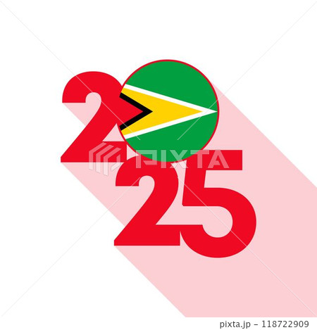 2025 banner with Guyana flag inside. Vector illustration. 118722909
