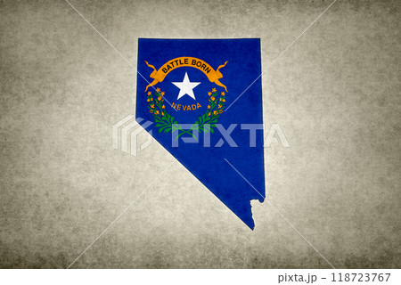 Map of the state of Nevada with its flag on a paper Map of the state of Nevada with its flag on a paper 118723767